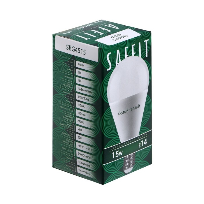 Лампа светодиодная SAFFIT, 15W 230V E14 2700K G45, SBG4515 Лампа светодиодная SAFFIT, 15W 230V E14 2700K G45, SBG4515