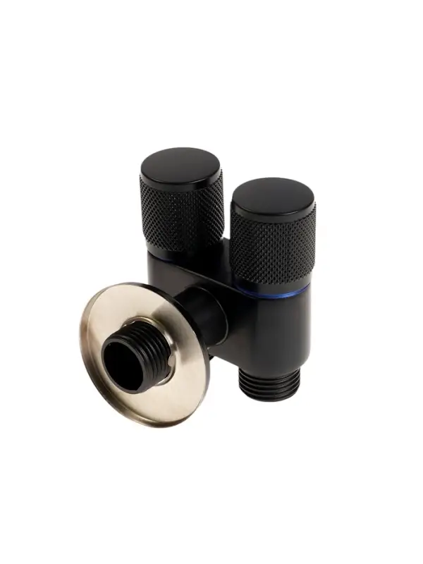 Кран двойной ZEIN engr, 1/2" &times; 1/2", два вентиля, кран-букса керамика, нерж. сталь, черный