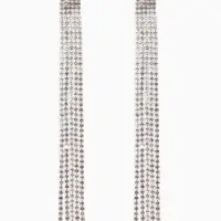 Серьги висячие со стразами &laquo;Водопад&raquo;, прямые нити, белые в серебре, 11.5 см