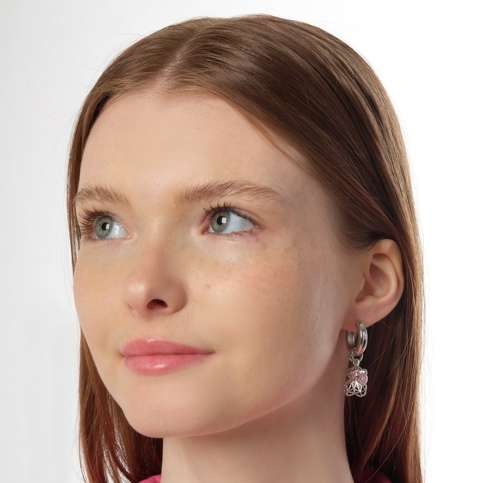 Серьги со съёмным элементом «Трансформер» мишка, цвет розовый в серебре Серьги со съёмным элементом «Трансформер» мишка, цвет розовый в серебре