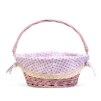 Корзина плетеная 32 х 32 х 14 см, ручка h=14 см розовый  ткань