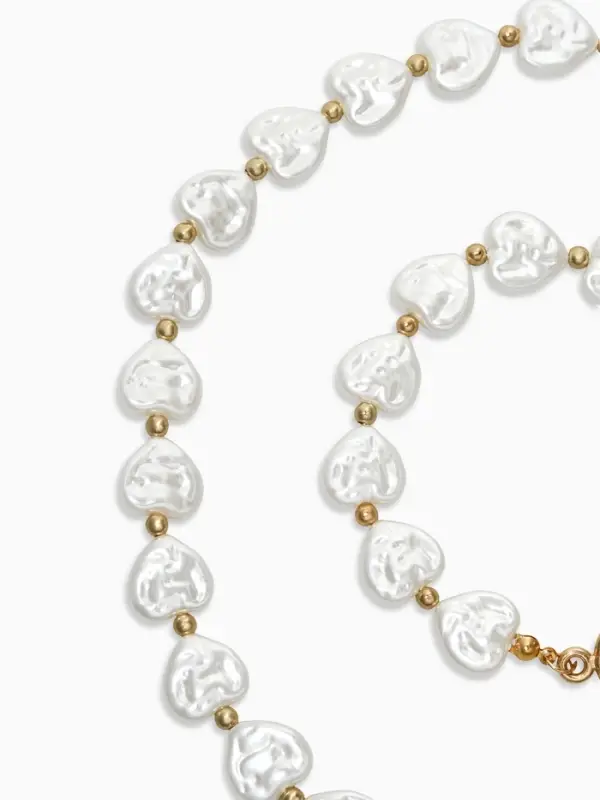 Набор 2 пред-та: бусы,браслет "Жемчуг барочный", сердечки, 40/18см, цвет белый в золоте