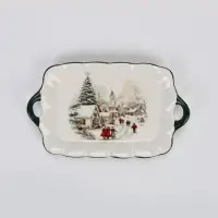 Блюдо сервировочное новогоднее Доляна &laquo;Праздник к нам приходит&raquo;, 23.5&times;14&times;2.2 см, доломит, белая, зелёная