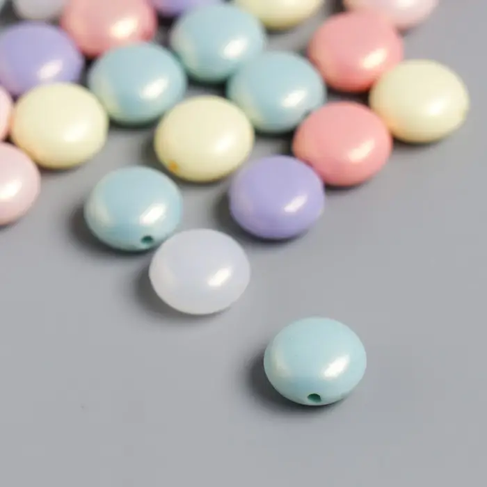 Бусины для творчества пластик "Сплюснутый шар. Пастель" перламутр набор 20 гр 0,6х1х1 см