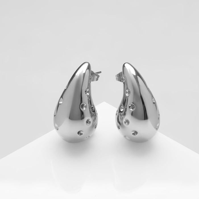 Серьги пластик «Капля» дутые, цвет серебро Серьги пластик «Капля» дутые, цвет серебро