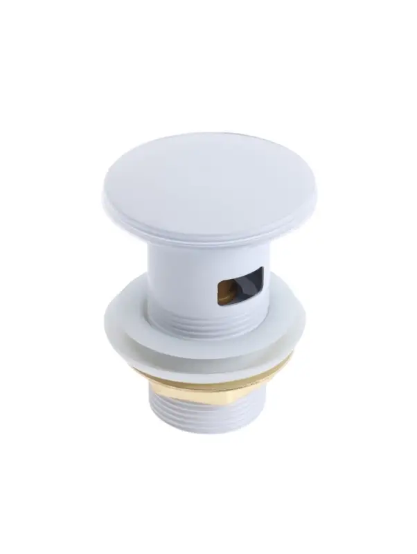 Донный клапан ZEIN engr, большая кнопка, с переливом, нержавеющая сталь, белый