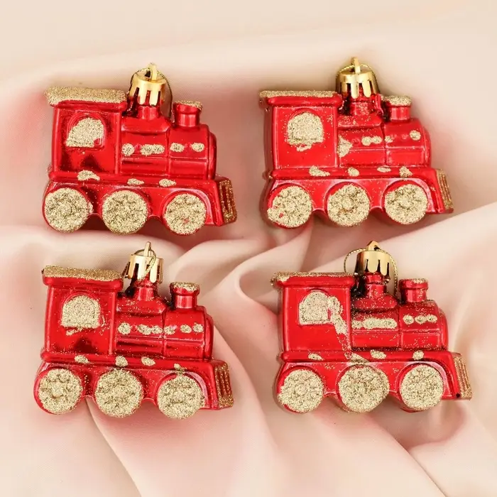 Ёлочные игрушки 4 шт. &laquo;Паровозик&raquo;, 6.5&times;4.5 см, красно-золотой