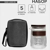 Чайный набор &laquo;Иши&raquo;, чайник, 3 пиалы, в сумочке, стекло, прозрачный