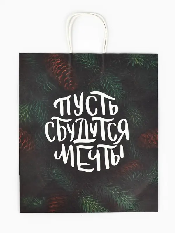 Пакет бумажный подарочный новогодний крафт &laquo;Сбудутся мечты&raquo; 32&times;17.5&times;37 см