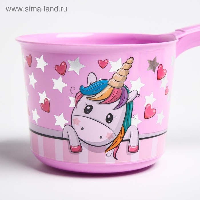 Ковш пластиковый для купания и мытья головы, детский банный ковшик «Единорог», 1,5 л., ДЕКО