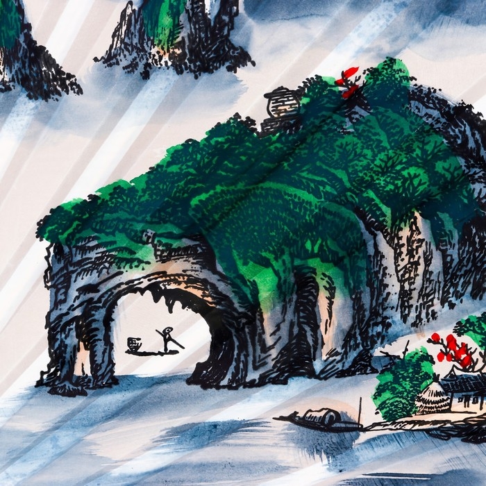 Веер бамбук, текстиль h=90 см  Веер бамбук, текстиль h=90 см "Зелёные горы" белый