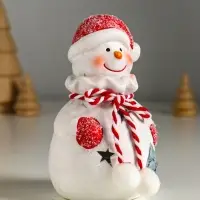 Сувенир керамика свет "Снеговик в шубке с помпонами" 7,5х6,5х12,5 см
