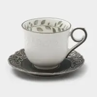 Чайная пара WY Floral Laceware, 2 предмета: чашка 300 мл, блюдце d=15 см, фарфор, белая, серая