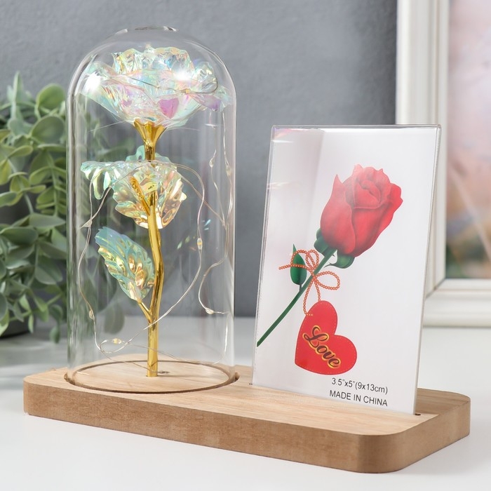 Фоторамка 9х13 см свет  Фоторамка 9х13 см свет "Голография. Роза в колбе" от батареек 2хLR1130 9,8х19,5х18 см