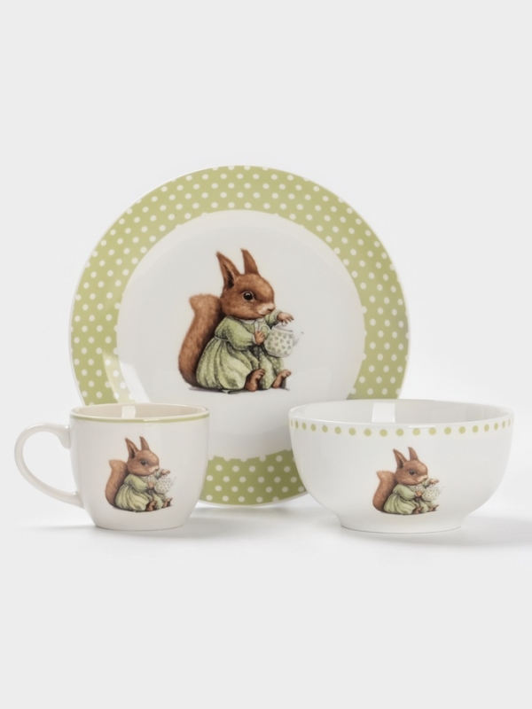 Набор детской посуды 3 предмета Доляна "Белочка" кружка, миска, тарелка