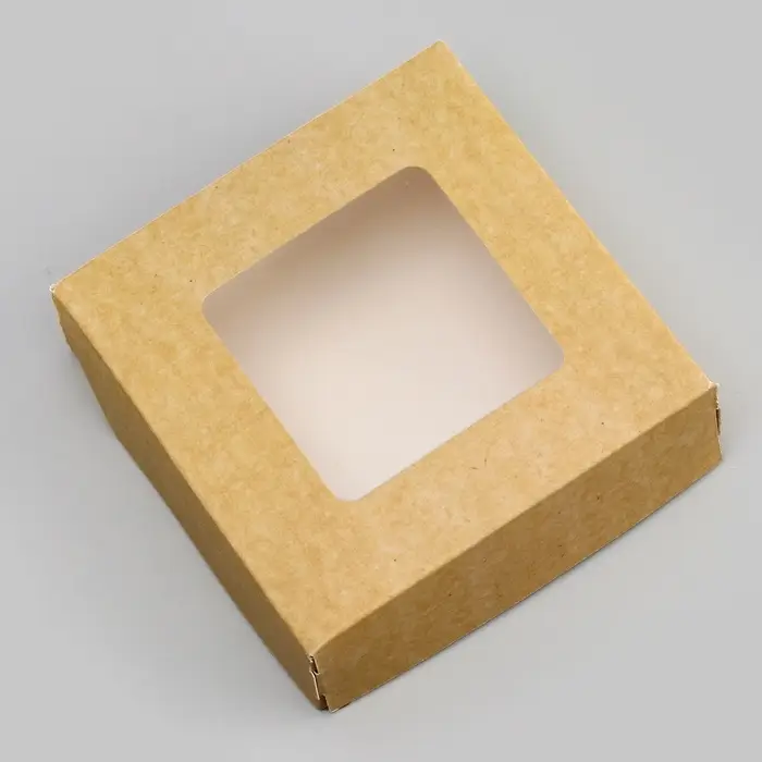 Коробка складная, с окном, крафт, 11.5×11.5×4 см