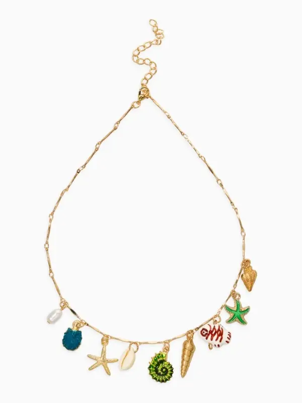 Колье "Летний вайб" морской мир, цветное в золоте