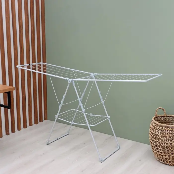 Сушилка для белья напольная складная, рабочая длина 21 м, цвет матовый серый