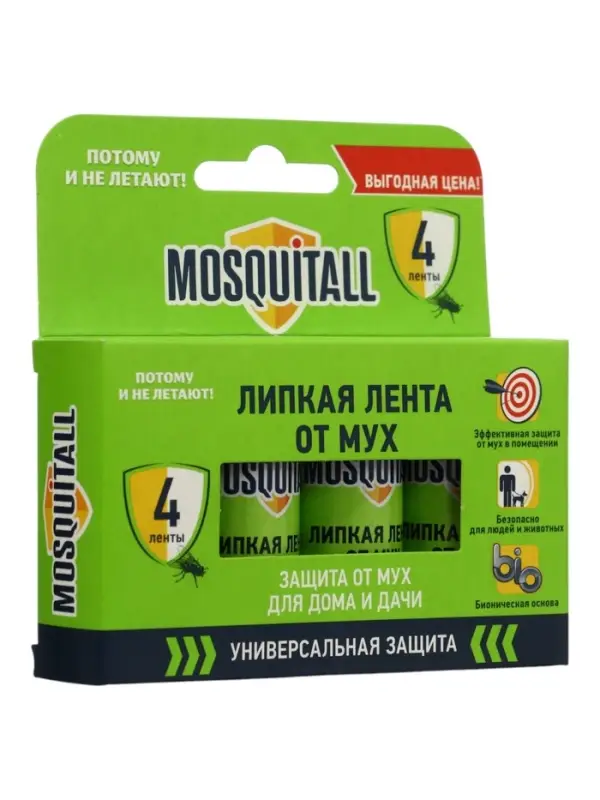 Липкая лента от мух MOSQUITALL, набор 4 шт.