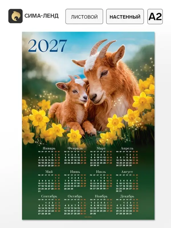 Календарь 2027, настенный, А2 &laquo;Коза и козленок&raquo;