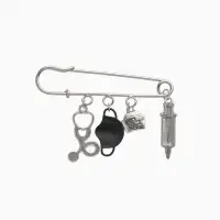 Булавка &laquo;Медицина&raquo;, 4 подвески, 6.5 см, чёрная в чернёном серебре