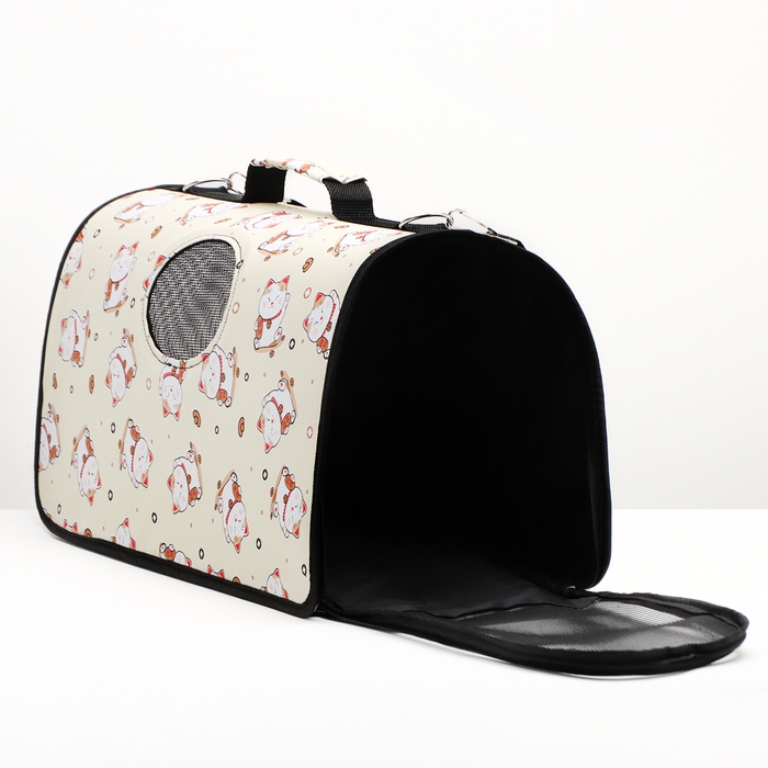 Сумка-переноска каркасная  Сумка-переноска каркасная "Котики", размер L, 53 х 21 х 29 см, бежевая