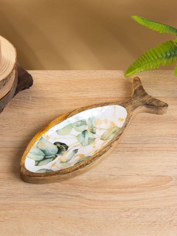Блюдо в форме рыбки "Листья" дерево манго 32х11,5х2 см