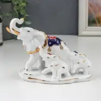 Фигурка керамика &laquo;Слон со слонятами&raquo;, белый с золотом, стразы, 16.2 см