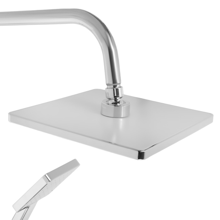 Душевая система ZEIN Z1001, тропическая и ручная лейка, шланги, стойка, мыльница, хром Душевая система ZEIN Z1001, тропическая и ручная лейка, шланги, стойка, мыльница, хром