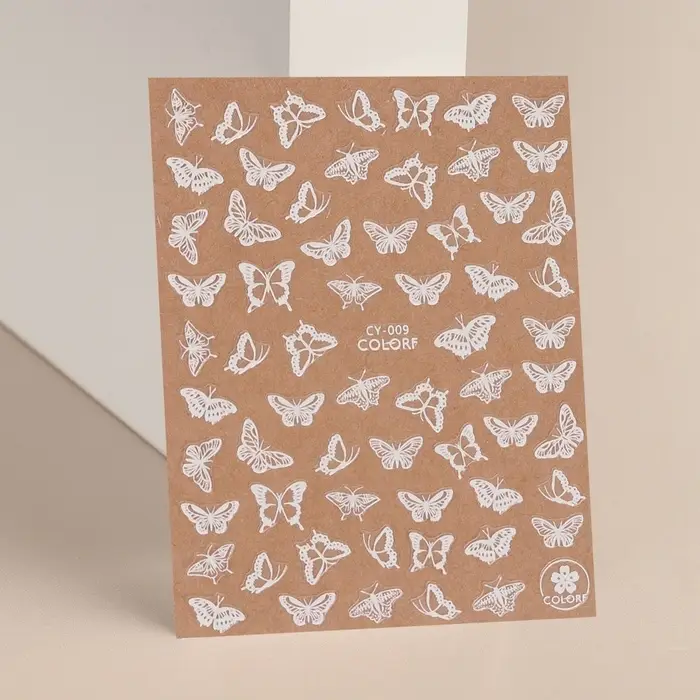 Наклейки для ногтей &laquo;Бабочки&raquo;, флуоресцентные, белые