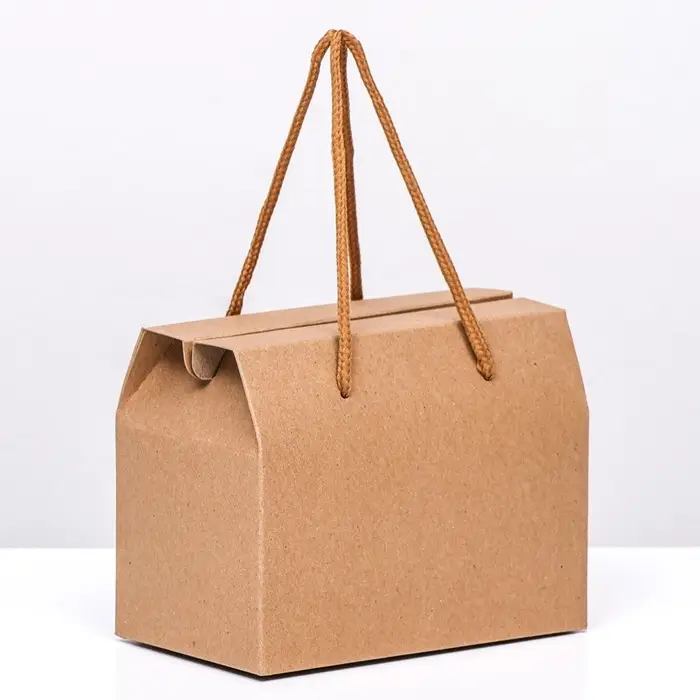 Коробка - пакет, с ручками, крафт, 15×11×9 см