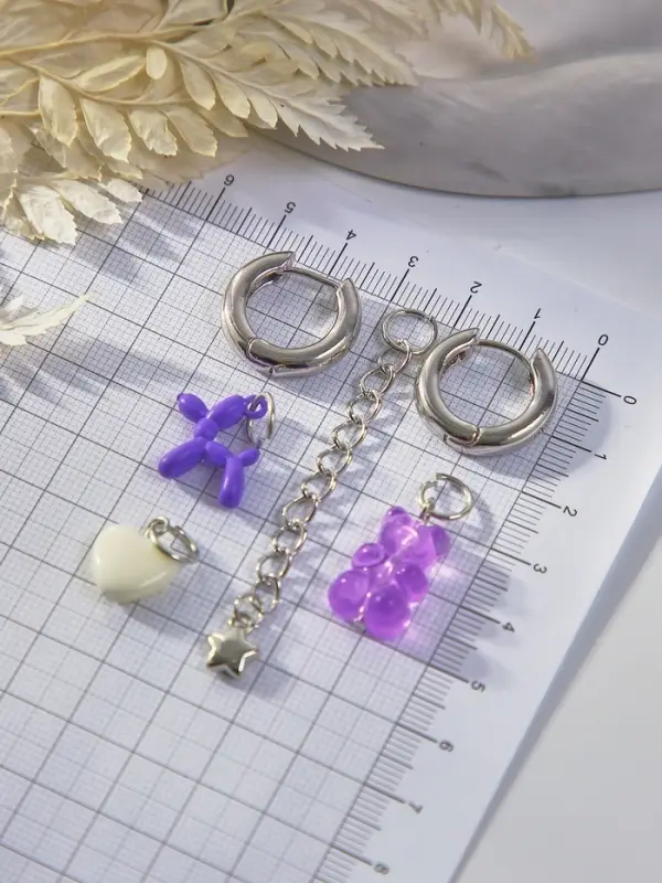 Серьги со съёмным элементом &laquo;Трансформер&raquo;, мишка и собачка, цветные в серебре