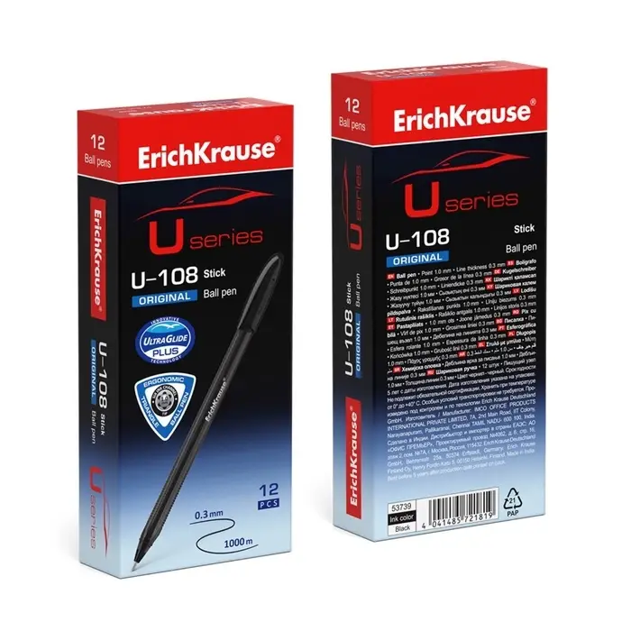 Ручка шариковая ErichKrause U-108 Original Stick, узел 1.0 мм, чернила чёрные, супермягкое письмо, длина линии письма 1000 метров Ручка шариковая ErichKrause U-108 Original Stick, узел 1.0 мм, чернила чёрные, супермягкое письмо, длина линии письма 1000 метров