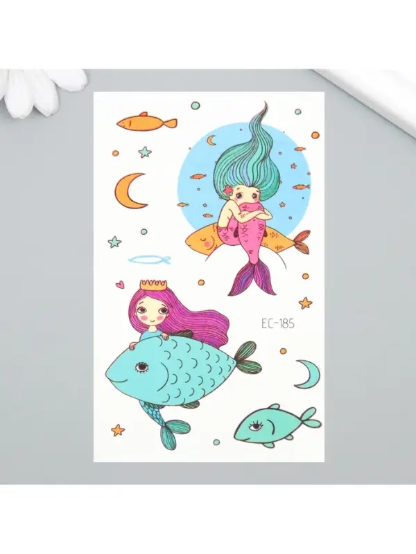 Переводные тату на тело цветные «Русалочки и рыбки», 7.5×12 см