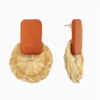 Серьги из дерева &laquo;Ваканда&raquo;, стиль, плетёный диск, бежево-коричневые