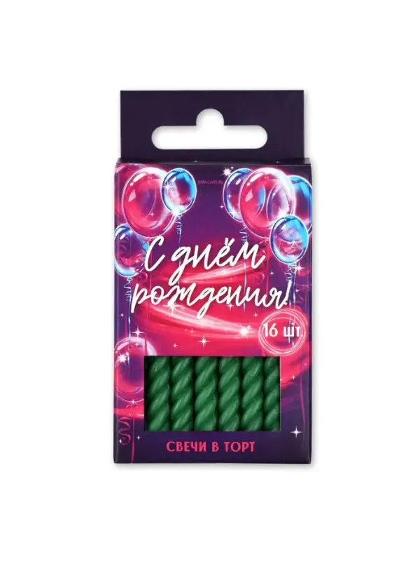 Свечи для торта, зеленые, 16 шт., 6.5&times;0.5 см