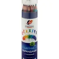 Карандаши 24 цветов, заточенные, шестигранные, с точилкой, дерево