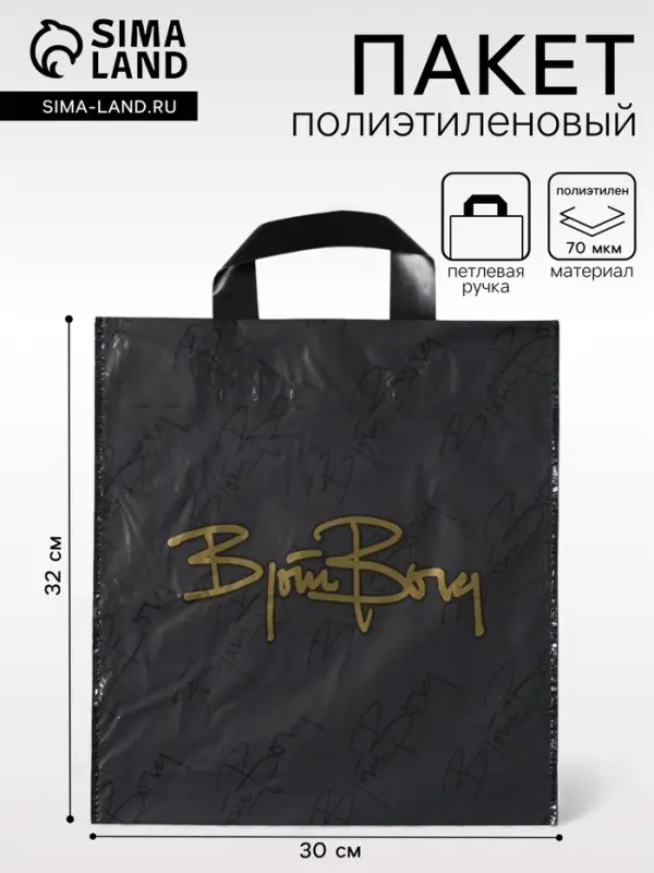 Пакет &laquo;Борг&raquo; матовый, полиэтиленовый с петлевой ручкой, 30&times;32 см, 70 мкм