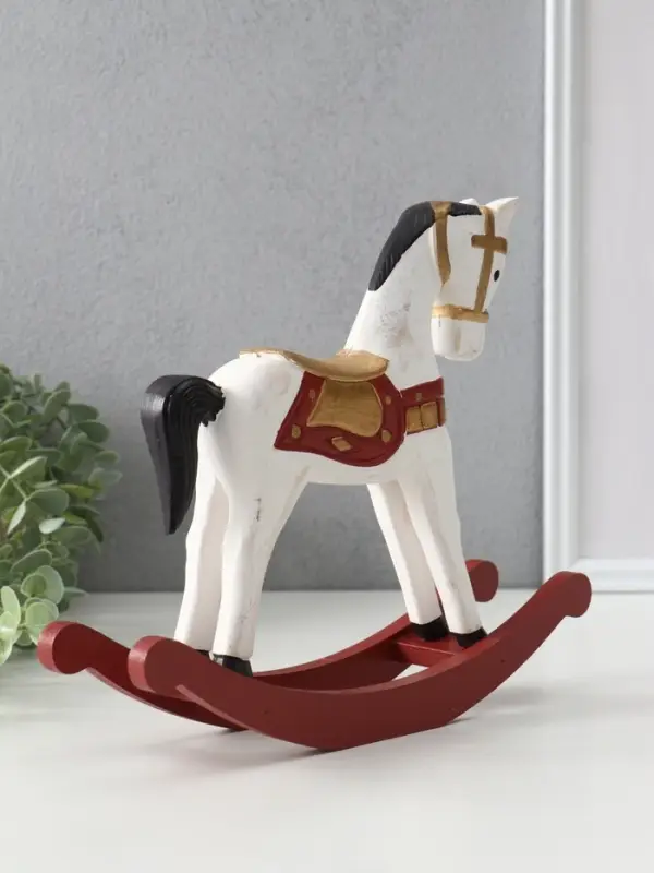 Фигура дерево «Лошадка-качалка», белая с золотым седлом, 26×6.5×22.5 см
