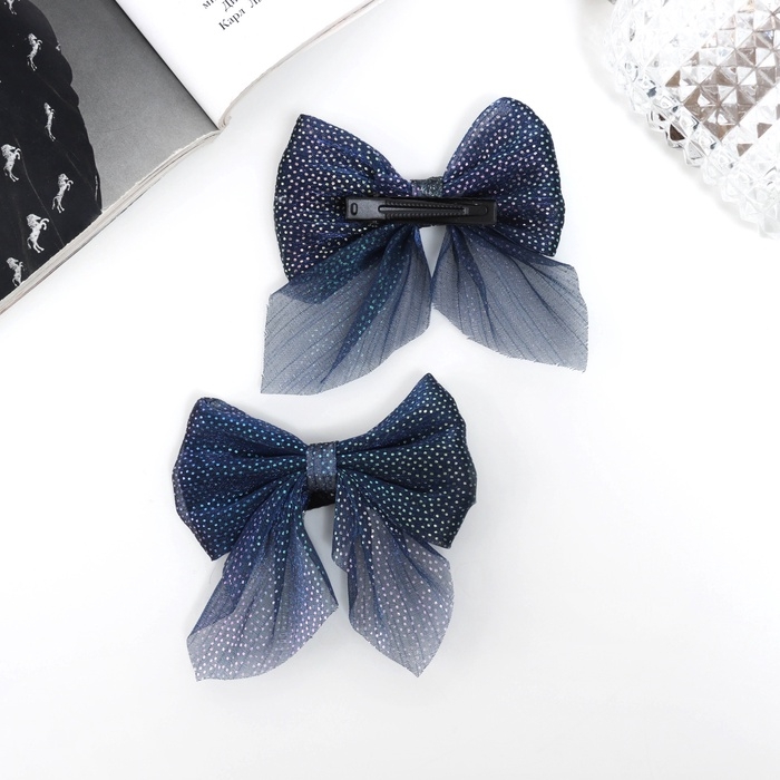 Зажим для волос  Зажим для волос "Марта" (набор 2 шт) блеск, 7,5 см, синий