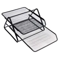Лоток для бумаг горизонтальный, металлическая сетка, 2 отделения, чёрный