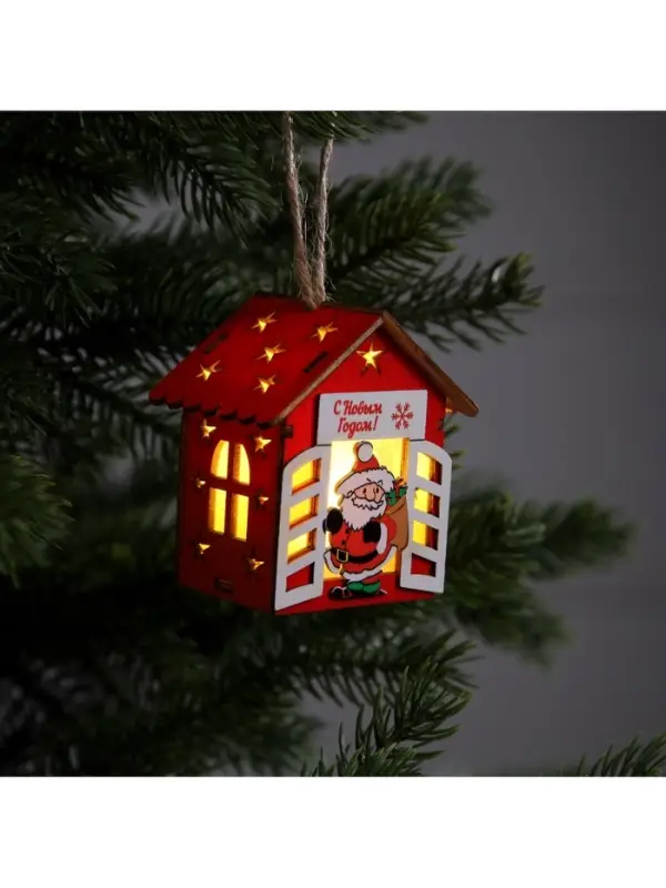 Ёлочная игрушка &laquo;Дом с Дедом Морозом&raquo;, 8.7&times;4.6 см, 1 LED, от батареек, свечение тёплое белое