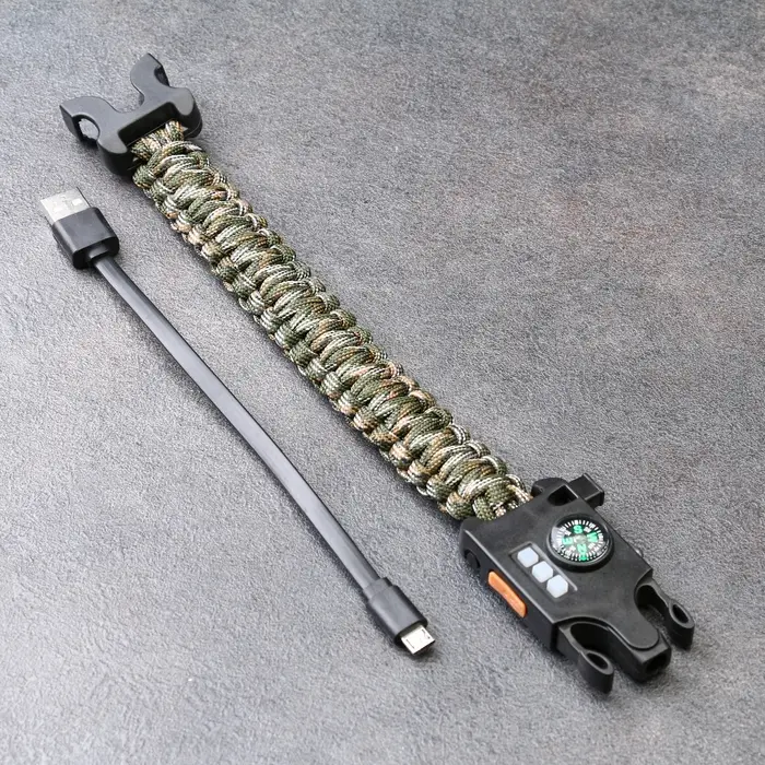 Браслет для выживания 4 в 1 (паракорд - 3 м, компас, свисток, фонарь), цвет камуфляж