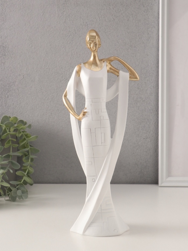 Сувенир полистоун  Сувенир полистоун "Девушка в белом платье с палантином" золото 12х7х31,5 см