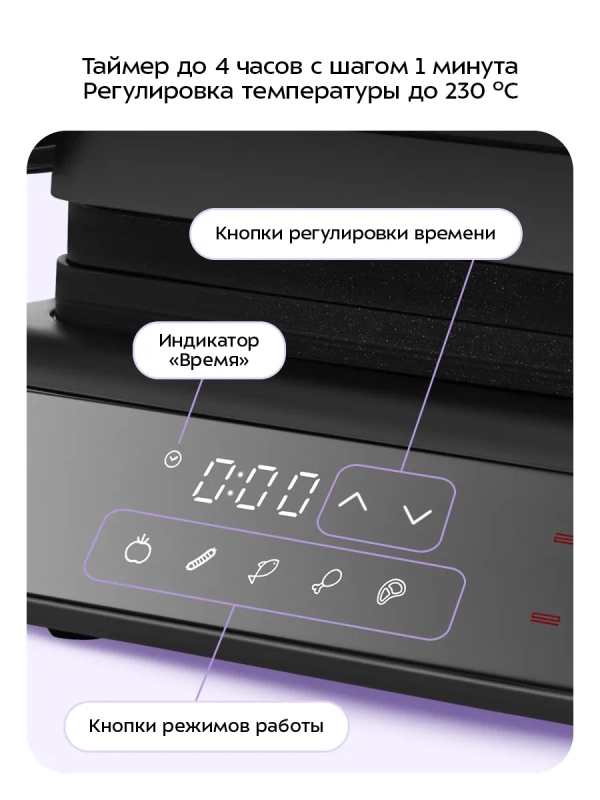 Электрогриль двусторонний КТ-4616 - 2000 Вт