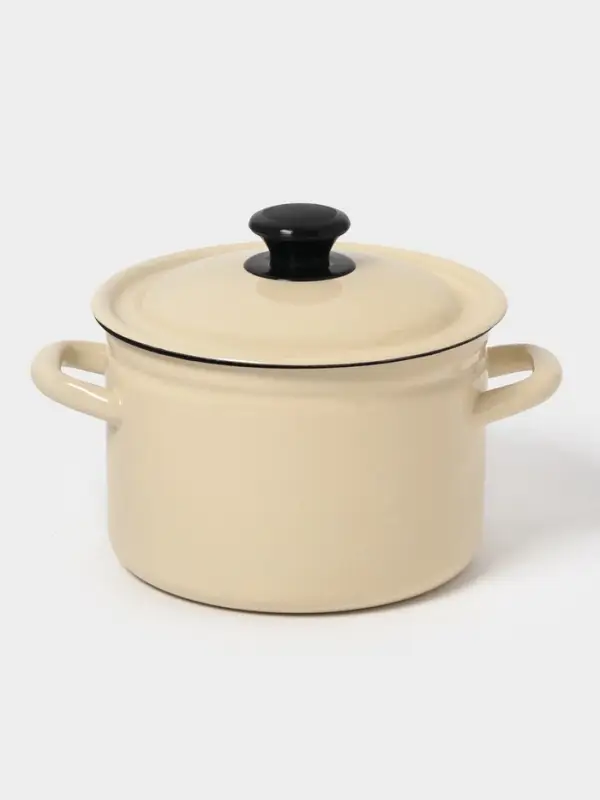 Кастрюля эмалированная, 3 л, d=19 см, с крышкой, цвет слоновой кости
