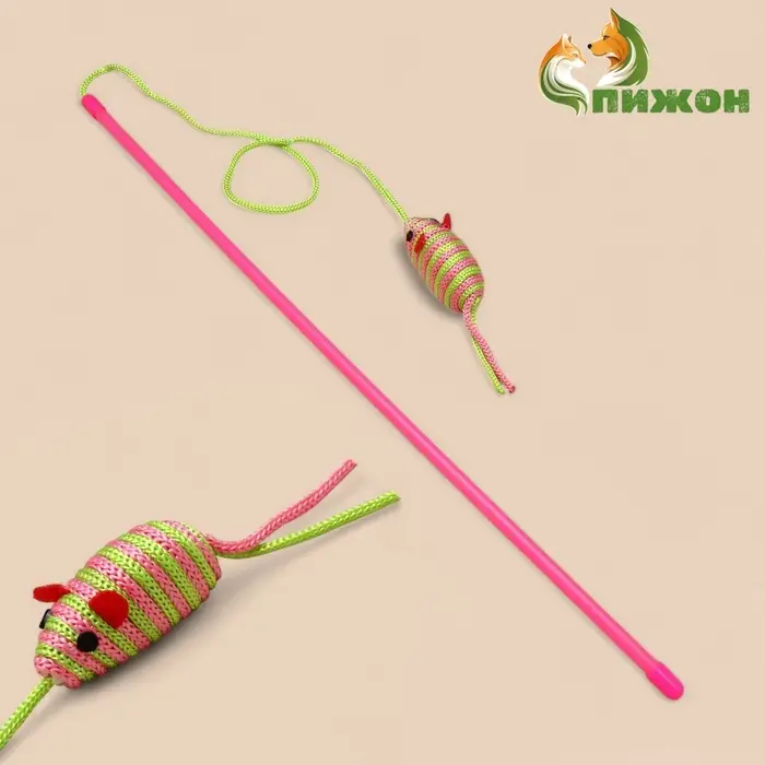 Дразнилка-удочка &laquo;Полосатая мышь&raquo;, цвет МИКС
