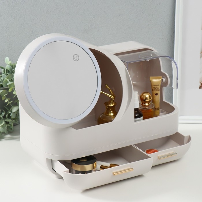 Шкатулка для косметики пластик, зеркало с подсветкой Шкатулка для косметики пластик, зеркало с подсветкой "Белоснежная" 37,5х22х31 см