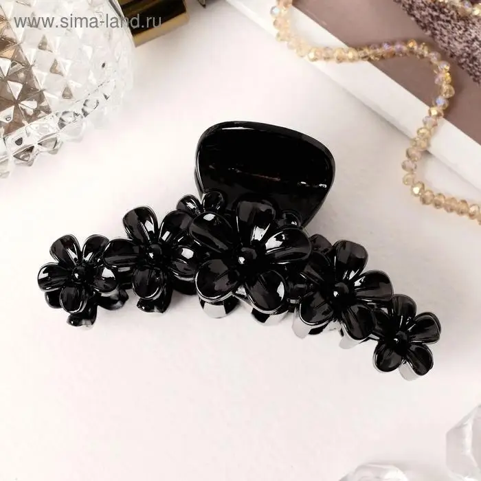 Крабик для волос «Глянец», цветочная гирлянда, 9.5 см, чёрный Крабик для волос «Глянец», цветочная гирлянда, 9.5 см, чёрный