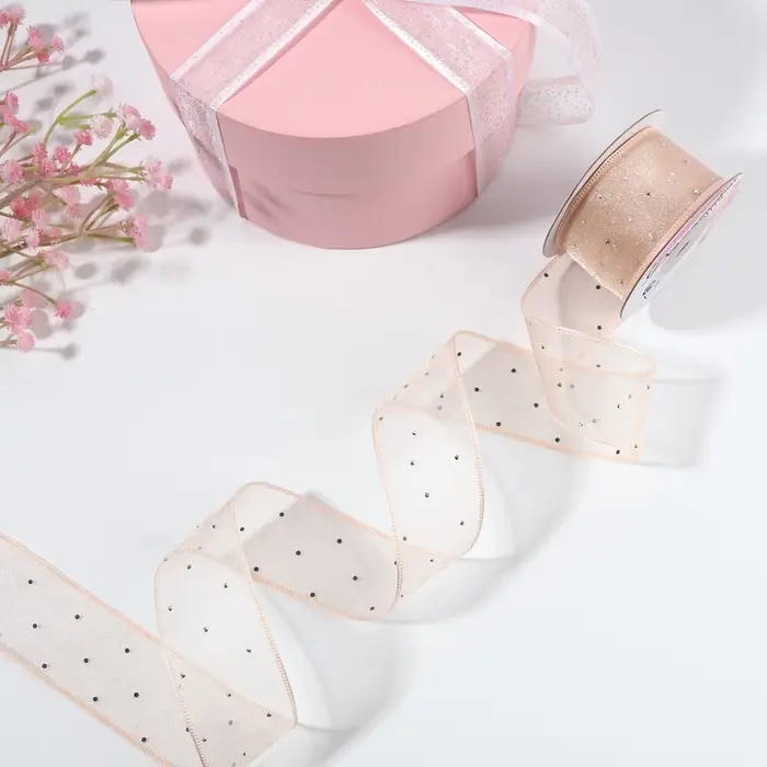 Лента капроновая, со стразами, 38 мм × 9,1 ± 0,5 м, цвет розовый Лента капроновая, со стразами, 38 мм × 9,1 ± 0,5 м, цвет розовый